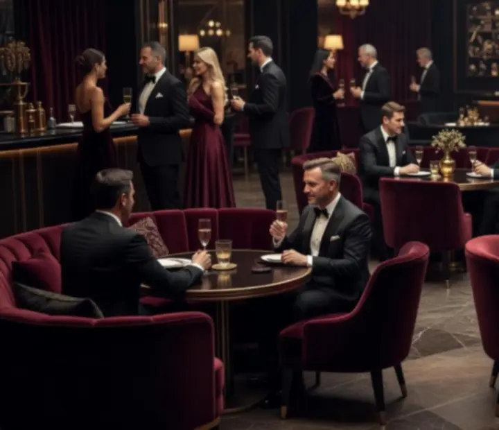 Elegancka sala restauracyjno-kasynowa z lożami VIP i wykwintną kolacją