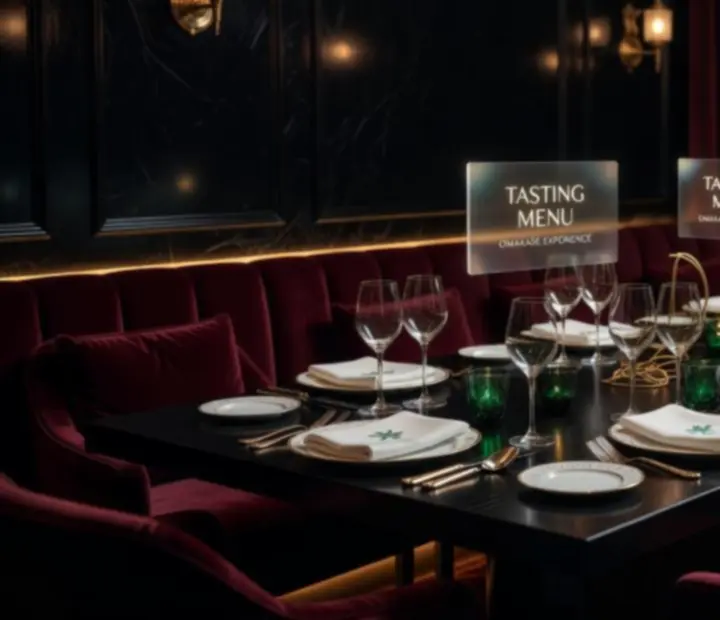 Degustacyjne kompozycje dań w nastrojowej restauracji przy świetle kasyna