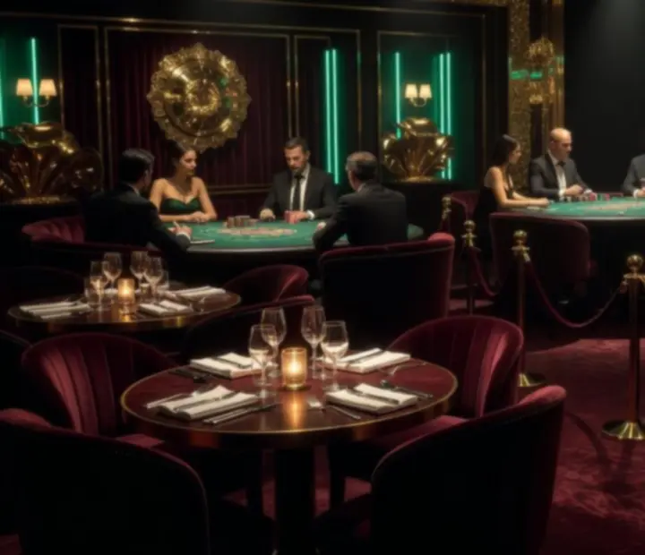 Nastrojowa sala restauracyjno-kasynowa Velvet & Royal nocą