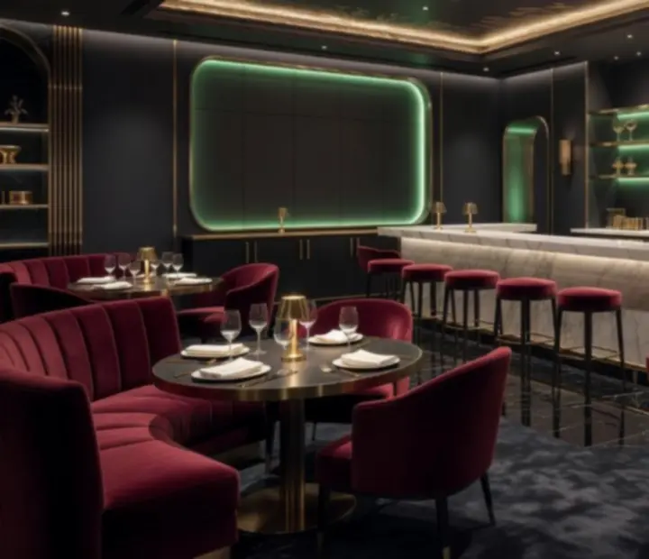 Luksusowe, przyciemnione wnętrze Velvet & Royal Restaurant & Casino Lounge