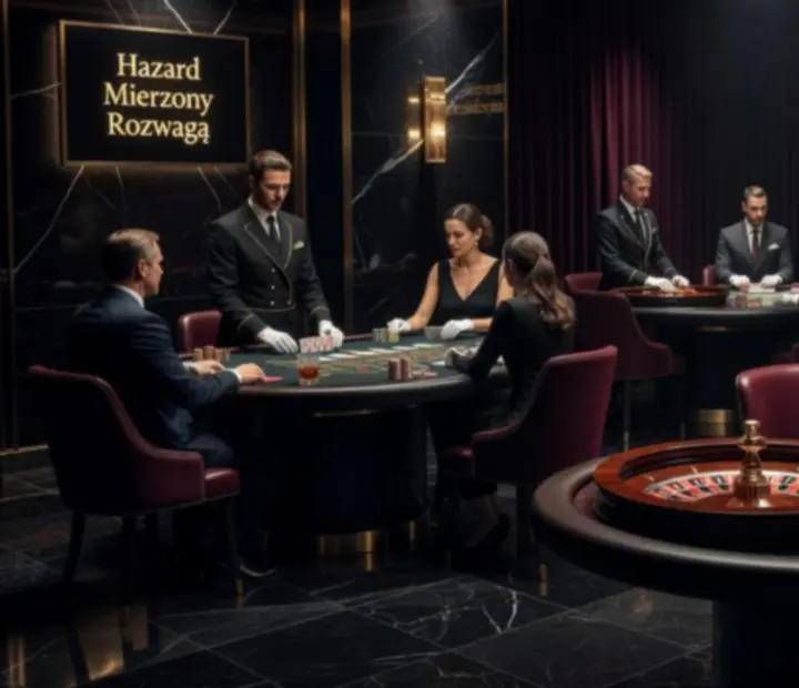 Luksusowe stoły do ruletki, pokera i blackjacka w eleganckiej strefie kasyna