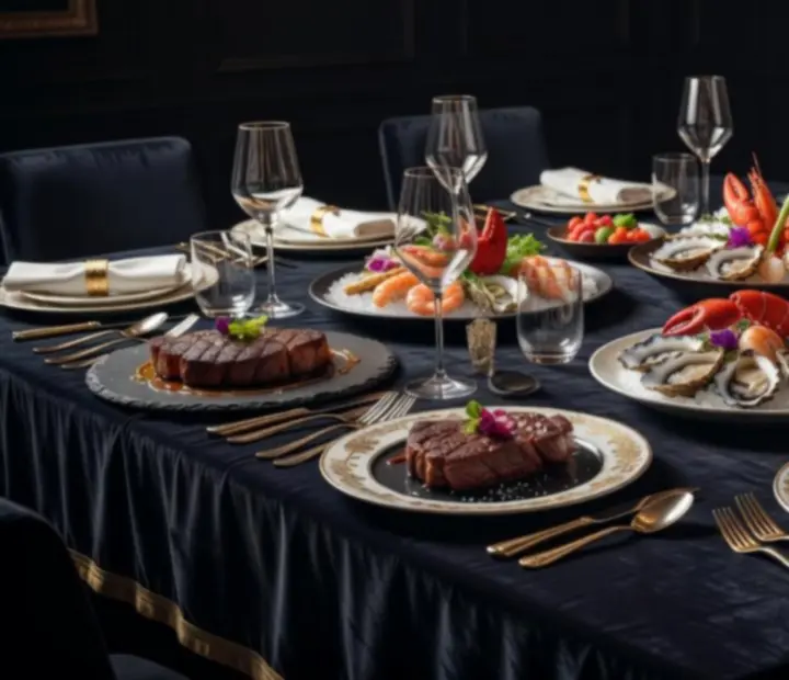 Stół z wykwintnymi daniami degustacyjnymi w restauracji Velvet & Royal